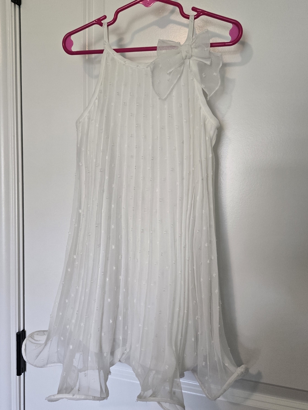 Cherokee White Pleated Chiffon Dress with Shoulder Bow